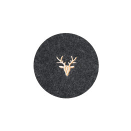 Coaster:Unterster_dunkelgrau_rund_Hirschkopf_gold_getickt